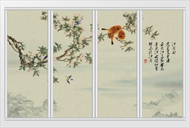 中式工笔画山水意境移门