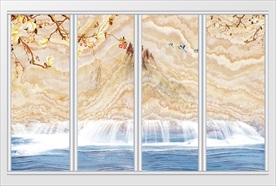 高清3D大理石纹山水花日出移门