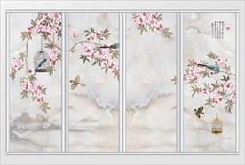 新中式植物花卉移门