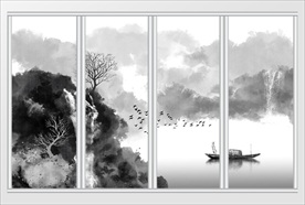 禅意新中式水墨山水移门