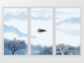 新中式水墨山水背景移门
