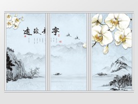 中式水墨画花鸟背景移门
