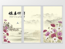 中国风水墨花鸟背景移门