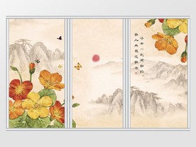古典水墨花鸟移门