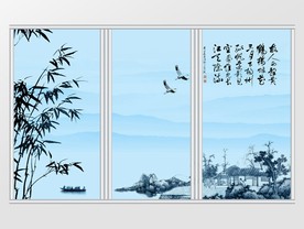 古典水墨清新竹子移门