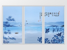 中国风清新水墨山水移门