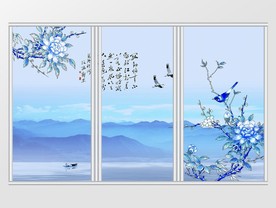 中式清新水墨山水移门