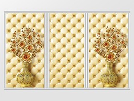 水钻沙发背景金色雕花花瓶移门