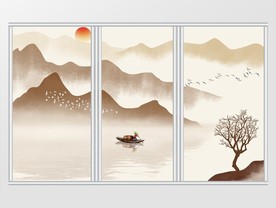 新中式简约抽象水墨山水移门