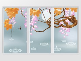 清新植物树叶水滴创意移门