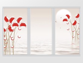 水边植物风景移门