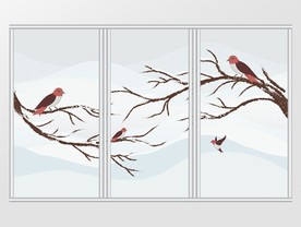 现代简约手绘山水风景树鸟移门