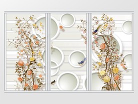 现代时尚3D立体花朵花鸟移门