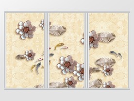 中式3d立体荷花鲤鱼移门