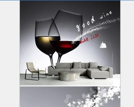 透明玻璃红酒杯餐饮背景墙壁画