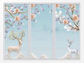 唯美粉色麋鹿浮雕移门