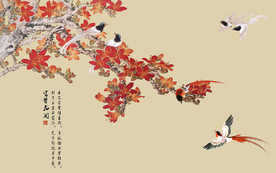 花开富贵花鸟中式电视背景墙