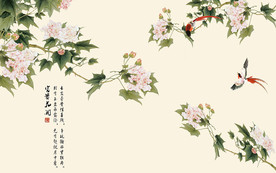 花开富贵牡丹花鸟中式电视背景墙