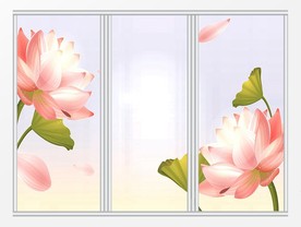 现代简约荷花花卉移门