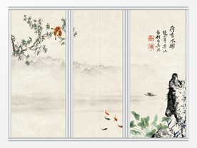 中式水墨山水花鸟移门