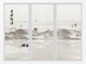 中式水墨山河移门