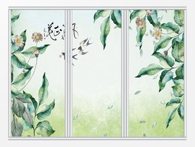 中式水墨花鸟移门