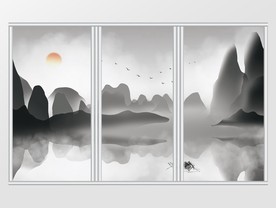 新中式水墨中国风山水画移门