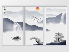 新中式禅意水墨山水移门