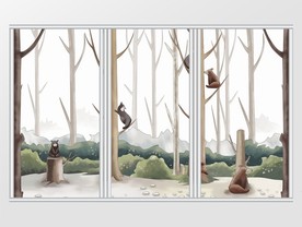 北欧风森林里的小动物移门