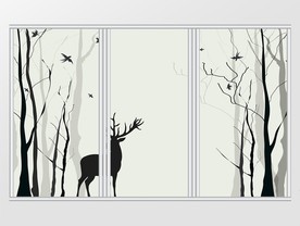 简约北欧风树木梅花鹿移门