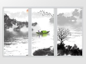 新中式中国风水墨山水移门