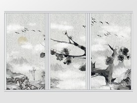 中式中国风水墨山水花卉移门