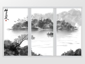 新中式意境禅意山水移门