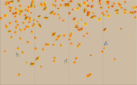 现代手绘银杏花鸟背景装饰画