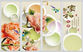 3D圈圈玉雕牡丹移门