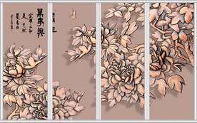 立体浮雕牡丹移门