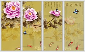 国色天香牡丹百合移门