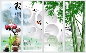 竹报平安山水情壁画移门