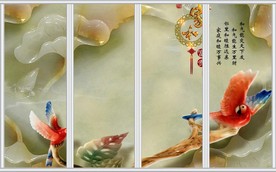 小鸟报喜荷花移门