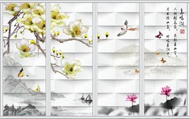 雅室兰香3D立体山水画移门