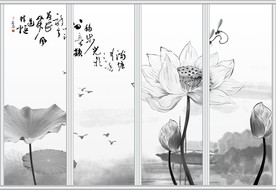 中国风荷花移门