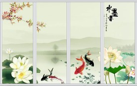 中国风水墨荷花移门