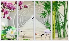 3D玉兰竹子荷花移门