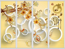 家和万事兴九鱼图兰花移门