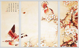 春日工笔花鸟图移门