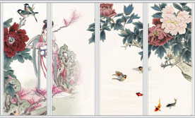 富贵佳人牡丹移门