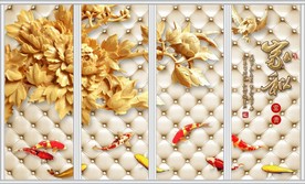 家和富贵木雕牡丹花九鱼移门