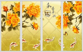 家和万事兴牡丹花移门