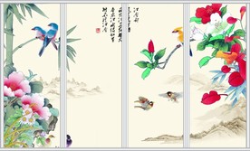 江南春工笔花鸟中国风移门