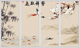 宁静致远竹子玉兰移门